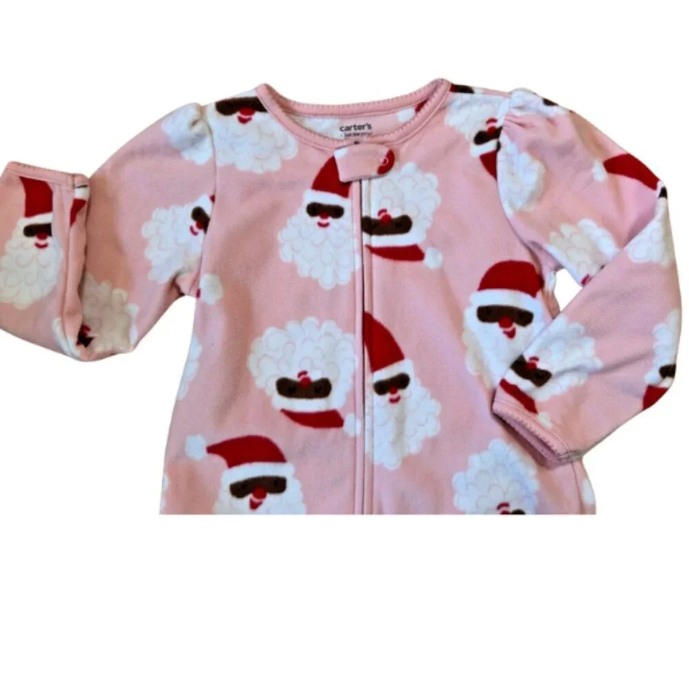 Carter’s Girls 2T  Fleece Footed Pajamas Full Zipper Santa Christmas Jammies